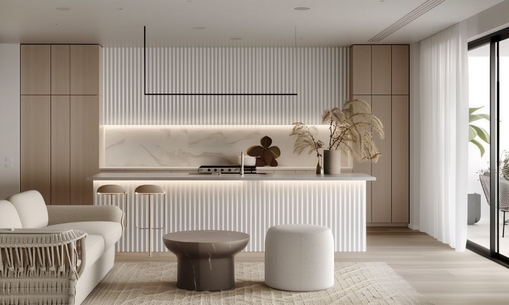 Modern coastal kitchen with light wood cabinetry and minimalist finishes, boutique development by Future Developers Australia